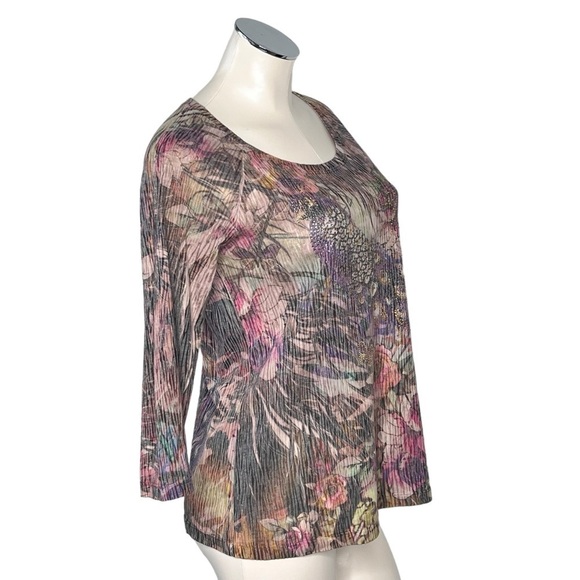 CHICO'S Multi-colored Floral Bird Sequins Embellished Top Size S - Picture 6 of 16